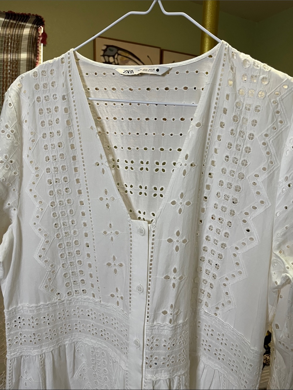 NWOT Zara White Eyelet Button-Front Maxi Dress Size Lg Womens - Picture 2 of 6